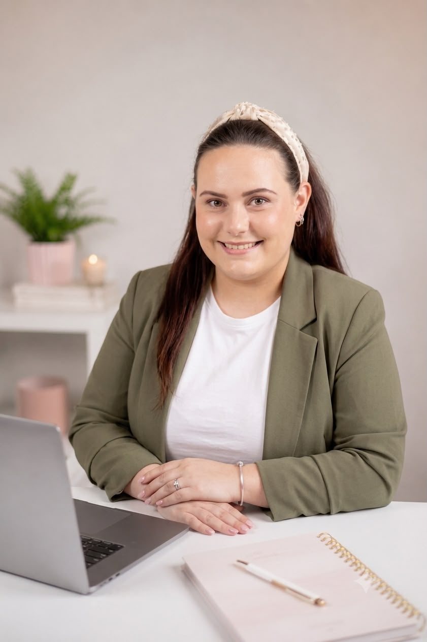 Charné Malan smiling at her desk